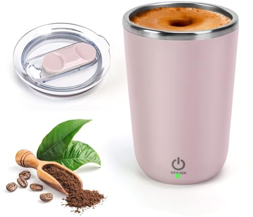 LIMIOFAQ Electric Self Stirring Coffee Mug – 5Auto Stirring Travel Mug, Type-C Rechargeable, Dishwasher-Safe (350ml) for Coffee, Tea, Hot/Cold Drinks,Pink