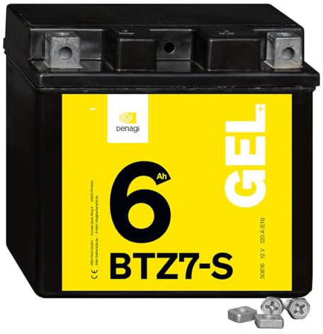 Denagi 50616 GEL BTZ7-S Motorradbatterie 12V 6Ah, Ersetzt YTZ7-S, wartungsfrei versiegelt vorgeladen