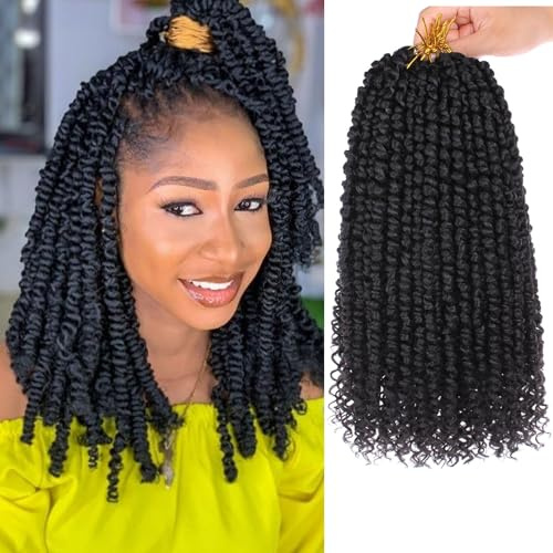 Samtress 12 Inch Pretwisted Passion Twist Hair 8 Packs Natural Black Pre Looped Passion Twist Crochet Hair Water Wave Crochet Braids Synthetic Short Curly Braiding Hair Extensions for Women (#1B)