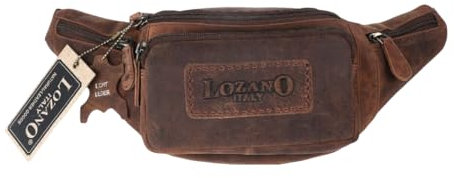 Lozano Italy Vintage Leder-Bauchtasche, Braun, Gürteltasche mit Mehreren Fächern, Crossbody Hüfttasche