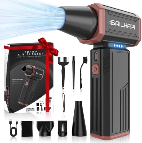 SAILHAPI Dépoussiéreur électrique, 300 000 tr/min, ventilateur sans fil haute vitesse avec vitesse réglable et moteur sans balais, mini ventilateur portable pour clavier, détails de voiture, nettoyage