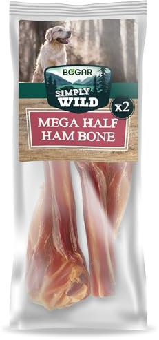 Bogar - Simply Wild - Snack per cani - Cibo per cani - Integratori a forma di mezzo osso di prosciutto - 100% maiale essiccato - Masticativi con funzione di premietti per il tuo cane