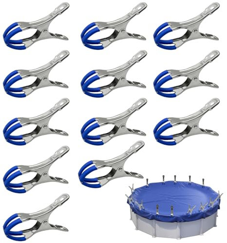 Golgner 12 Pcs Klammern Metall für Oberirdische Pools, Klammern Metall für Poolabdeckung, Poolabdeckungs Klemmzwingen mit Starker Spannkraft, Federzwingen mit Schutzfolie für Leimen Pool Fotografie