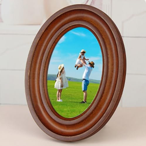 Stfery Bilderrahmen Oval 10x15cm Braun Vintage, Rahmen Echtholz Vertikal Zum Aufstellen Urkunde