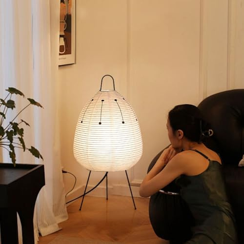 Dalumian Lanterne japonaise en papier de riz à intensité variable, lampe sur pied en papier de riz avec abat-jour en papier Washi, lampe d'ambiance en papier de riz, pour chambre à coucher(B)