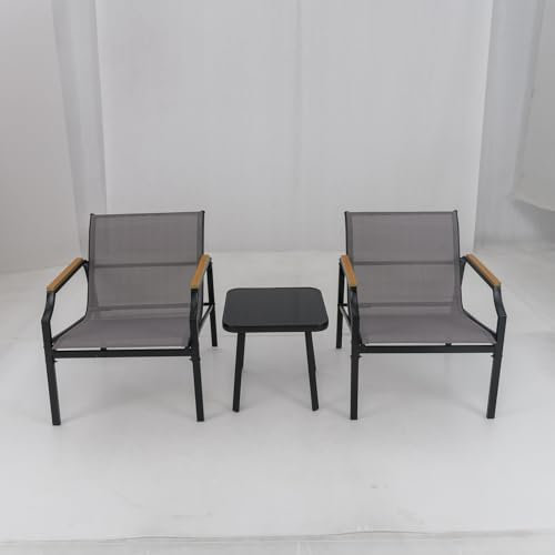 COSTWAY Set da Giardino a 3 Pezzi, Set Mobile da Esterno con Talaio in Metallo, Poltrona e Tavolino Quadrato, Set da Bistro con 2 Poltrone, per Giardino Cortile Piscina