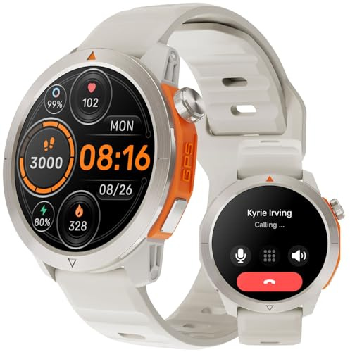 AISWOK Smartwatch,1,43 AMOLED-Display, GPS, Bluetooth-Anrufe, 3 ATM wasserdichte Sportuhr, Edelstahlrahmen, Schrittzähler, Herzfrequenz und Blutsauerstoff, Schlafmonitor (Titanium Silver)