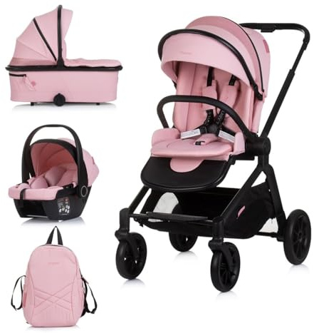Chipolino Kombikinderwagen Magnum 3 in 1 Babywanne Sportsitz i-Size Babyschale rosa