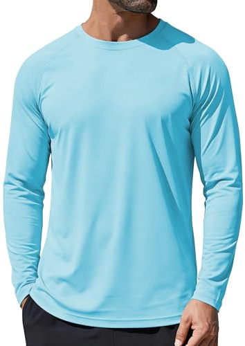 GOLDPKF UV Protection Shirts for Men Long Sleeve Tops Rash Guard Shirt Summer Beach Sun Protection T-Shirts Light Blue M