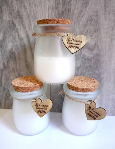 Lote 10 Velas Personalizadas - Regalo Invitados de Boda, Recuerdo de Comunión, Detalles Bautizo - Vela Personalizada Aromática Vainilla