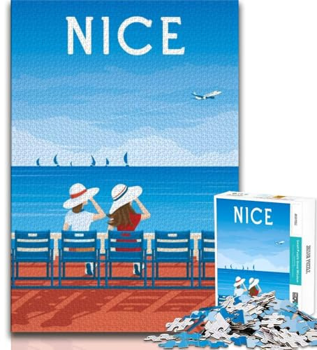 1000-teiliges Puzzle mit Stadtbild von Frankreich, Nizza, als Geschenk für Erwachsene, anspruchsvolles Spiel und Familienspiel, ganze Familie, 38x26cm