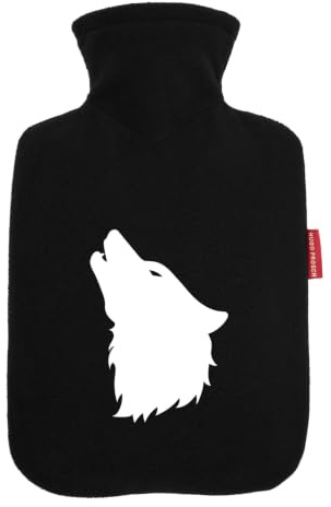 Huuraa Wärmflasche Wolf Kopf Silhouette Geschenk | Veloursbezug Geschenkidee mit Motiv Auslaufsicher mit waschbarem Bezug