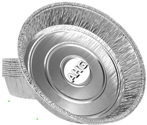 AHG 10 Pack 9.5 Inch Round Aluminium Foil Trays – Heavy-Duty Disposable Foil Pans for Baking, Roasting, Cooking & Meal Prep – Oven, Grill & Freezer Safe – Leak-Proof, Recyclable Food Containers