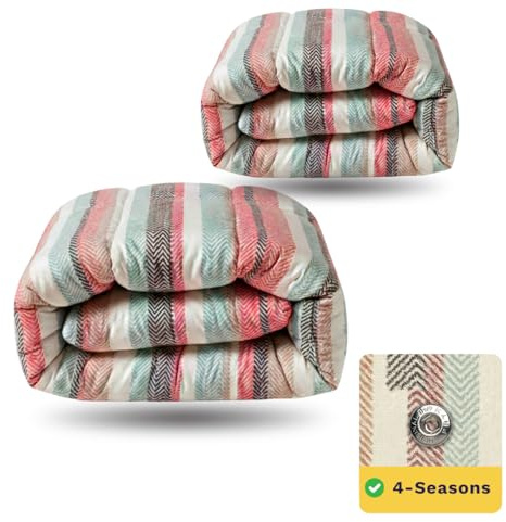 Zelesta Wonderbed 4-Jahreszeiten Bettdecke 140x200 cm – 2-in-1 Kombi Set (300 + 150 g/m²) | Bettdecke & Bezug in einem | Edelstahl-Klicksystem (Vintage Vibe, 240x200 cm)