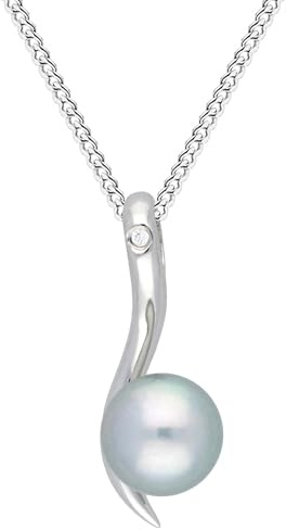 Löb 925 Silber Halskette Tropfen Zuchtperle Echte Perlen Zirkonia Anhänger, Damen Kette Süßwasserperlen Perlenanhänger Tropfenanhänger Rund Grau Glitzer Strass Stein