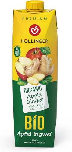 Höllinger Premium Jus de Pomme-Gingembre Bio, Tetra Pack 1000ml, Sans Sucre Ajouté, Pressé Direct, Boisson Végétalienne (Lot de 6)