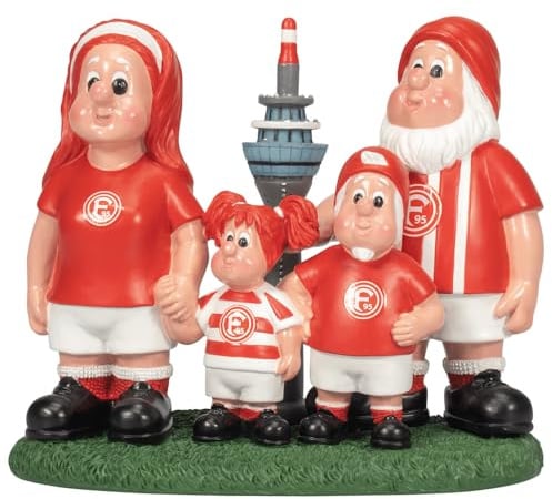 Fortuna Düsseldorf Gartenzwerg Familie – F95 Gartendeko Fanartikel mit Rheinturm Motiv – Zwergen Familie aus Polyresin – Gartenfigur Fußball Fan Geschenk Fans