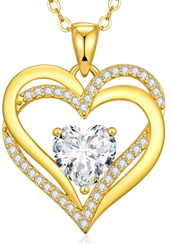CDE Kette Damen Herzkette 925 Sterling Silber Geburtsstein Halsketten Schmuck Herz Anhänger Weihnachten Valentinstag Muttertags Geschenk Hochzeit Jubiläum Geburtstag Frau Freundin Mama