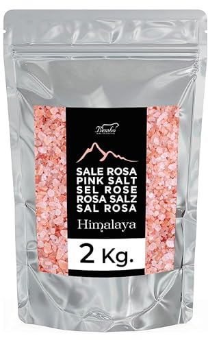 Sale Rosa dell’Himalaya in Cristalli 2 kg – Colorazione naturale variabile – Sale puro non raffinato – Ideale per macinino – Senza additivi – Bembo