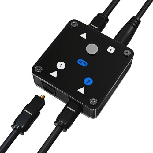 Auto-Switching 2 in 1 Out Optical Audio Switcher, Toslink | Ideal for home cinema & gaming. Connect PS5 & TV to Soundbar. 0.3s auto-switching, no remote needed. Supports Dolby 5.1.