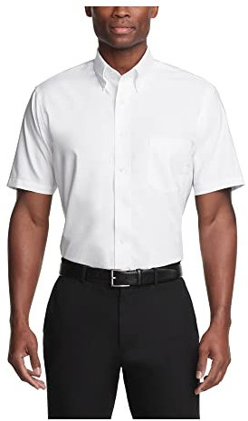 Van Heusen Men's Short Sleeve Dress Shirt Regular Fit Oxford Solid, White, S