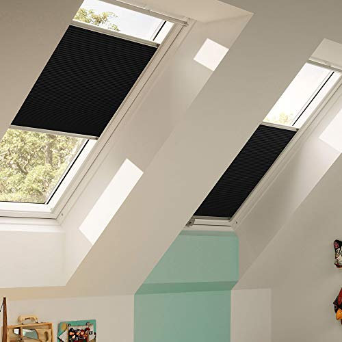 Original VELUX Faltstore Plissee DuoLine Abdunkelung Wabenstruktur FHC Y65 1047 / Uni Schwarz passgenau für VL Y65 mit Aluminium Führungsschienen // FHC Y65 1047S