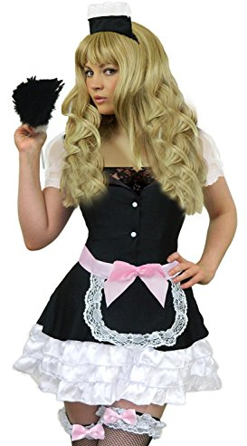 Yummy Bee - Maid Outfit Women - French Maid Costume - Maid Costume - Rocky Horror Magenta Costume - Plus Size Halloween Fancy Dress Size 8-22 - Includes Maid Headband (16-18)