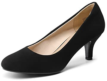 DREAM PAIRS Womens Slip On Low Kitten Heels Round Toe Pump Court Shoes Luvly Black Nubuck Size 11 US/ 9 UK