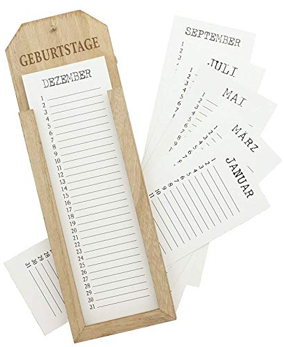 Dekoleidenschaft Memoboard Geburtstage, Geburtstagskalender aus Holz, Wandkalender, Geburtstagsplaner, Dauerkalender schmal