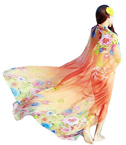 UK_Stone Strandkleider Damen Mandala Strandtunika Strandschal Strandtuch Wickelrock Wickeltuch Bikini Sonnenschutz Decke Cover-up mit Buntem Blumenmustern, (Feder Orange)