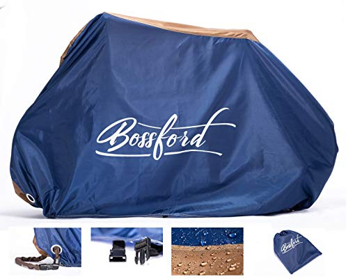 Bossford Fahrrad-Abdeckung in Premiumqualität wasserdichte Designer Fahrrad-Schutzhülle inkl Transportbag Ganzjahres Mobile Fahrrad-Garage Fahrrad-Plane mit optimalem Wetterschutz auch für E-Bikes