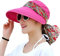 ITODA 2-in-1 Ladies Wide Brim Sun Hat Foldable Sun Visor Cap UPF 50 UV Protection Hat Summer Beach Hats with Detachable Neck Protector Hood for Travel Holiday Beach Cycling Headwear Rose Red