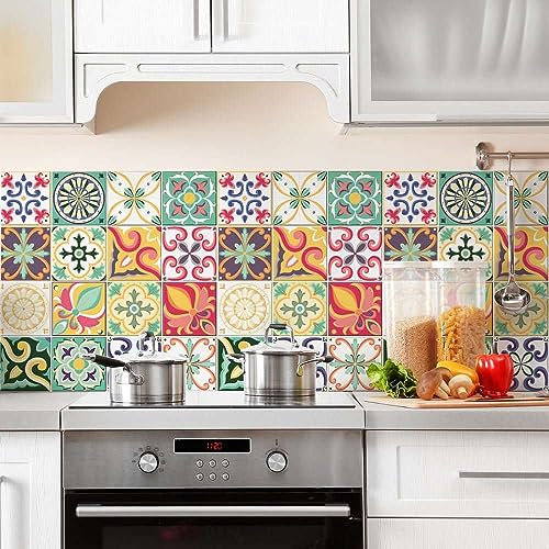 RE-COVERTILES - Adesivi per Piastrelle Bagno e Cucina 10 Pz 20x20 cm - PS00049 Decorazione murale in PVC Impermeabile mattonelle Mosaico Stile cementine Azulejos