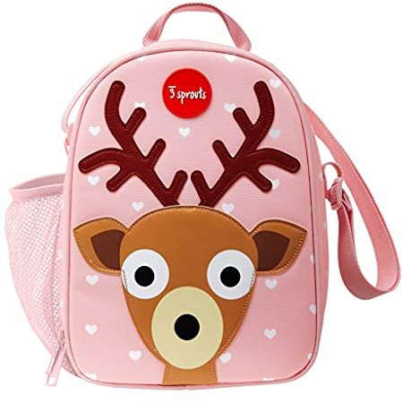 3 Sprouts - Lunchtasche Kinder - Lunch Bag for Kids mit Isolierung - Kühlfach für Brotdose - Lunchbox Tasche Kindergarten - Kühltasche für Schule und Ausflüge - Bunter Kinder Lunchbag - Rentier