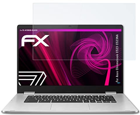 atFoliX Glasfolie kompatibel mit Asus Chromebook C523 C523NA Panzerfolie, 9H Hybrid-Glass FX Schutzpanzer Folie