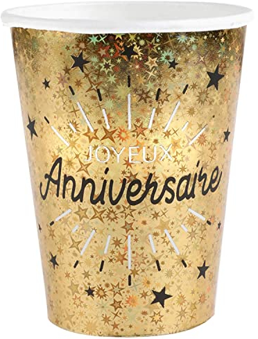 Santex Gobelet fête Joyeux Anniversaire Or métallique (2 Lots de 10) R/6648
