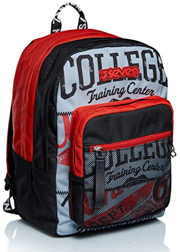 Seven ZAINO EXTRA FIT BRIGHT COLLEGE, Rosso - Nero, Doppio Scomparto, Tasca frontale, Per bambini e ragazzi, Scuola e tempo libero