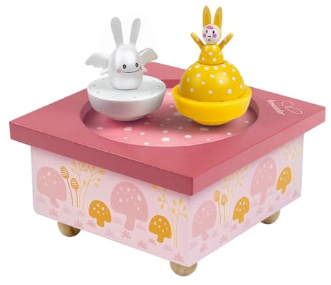 TROUSSELIER - Häschen Engel & Mutter Häschen - Tanzende Musikbox - Spieluhr- Ideales Geburtsgeschenk - 2 abnehmbare Figuren - Einfache Bedienung - Musik : Eine Klein Nachtmusik Mozart - Farbe rosa