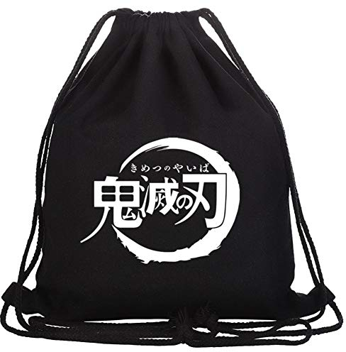 Roffatide Anime Demon Slayer Kordelzugbeutel Leinenbeutel Bedruckter Sackpack Sport Rucksack mit Kordelzug Schwarz