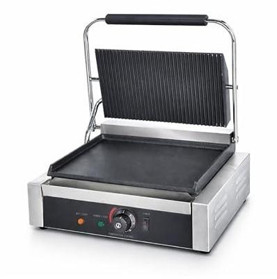 Ristoattrezzature - Piastra Panini Elettrica Singola - Rigata/Liscia - Griglia Professionale per Ristoranti e Bar - 42,5x37x21 cm - 2.2 kw