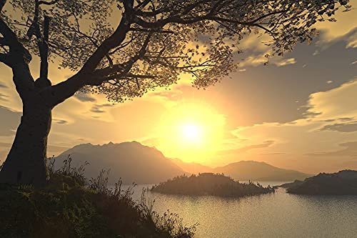 Papier Peint Photo INTISSÉ-MONTAGNE-(FP3198)-300x223 cm-Alpes Paysage Lac Forêt Prairie Fleurs Cascade Nature Murale XXL Poster Géant Affiche Décoration