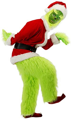 ZLYJ 7Pcs Anzug Weihnachten Erwachsene Grinch Deluxe Santa Kostüm Mit Maske Weihnachten Party Kostüm Ball Cosplay Red,XL