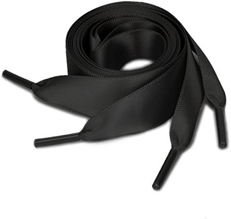 sourcing map 2 Paires Lacets Chaussures Satin Ruban Plat Chaussures Toile Femmes Noir 60cm/23.6