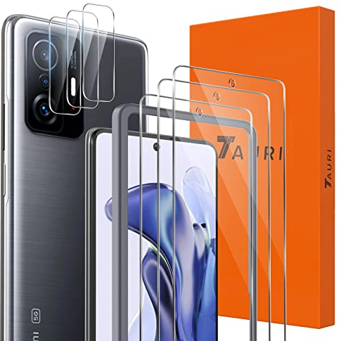 TAURI 6 Pack Protector Pantalla Xiaomi Mi 11T / 11T Pro 5G y 3 Pack Cristal Templado y 3 Pack Protector de Lente de Cámara - Dureza 9H Sin Burbujas Protección Kit Fácil instalación
