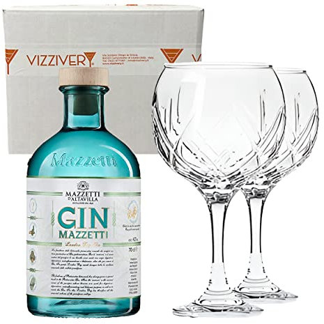 Mazzetti d'Altavilla Gin 42% Vol. 700 ml - Due Bicchieri In Vetro Borgonovo 620 ml