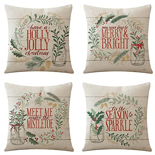 Kissenbezug 70x70cm Weihnachtskranz kissenbezüge, Dekokissen Cotton Linen Extra groß, Modern Pillowcases Outdoor Sofa Kissen für Gartenlounge Wohnzimmer Schlafzimmer