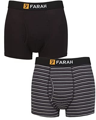 Farah Mens Classic Striped and Plain Bamboo Keyhole Trunks Pack of 2 Stripe Black/Charcoal S