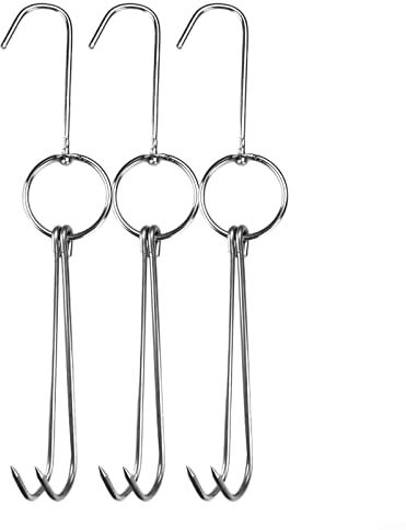 Oniissy 3 stücke Edelstahl Doppel Fleisch Haken Braten Ente Haken für Speck Aufhänger Metzger Geflügel Haken Verarbeitung Fleisch Haken Trocknen Grill Hängen Racks (Silber)
