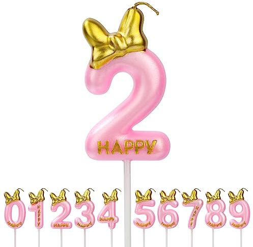 Aomig Geburtstagskerzen Zahlen, Rosa Geburtstagskerze Zahlen für Torte , Zahlenkerze Kerzen Mädchen Geburtstag Kuchendeko Tortendekoration für Geburtstagsfeier Party (Zahl 2)