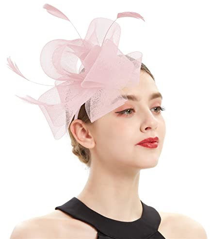 Fascinator Damen, Fascinator Damen Hut Blume Mesh Federn Kopfschmuck Braut Bankett Kopfbedeckung Hochzeit Cocktail Haarschmuck Jockey Club Tea Party Stirnband Flower Feder Headwear